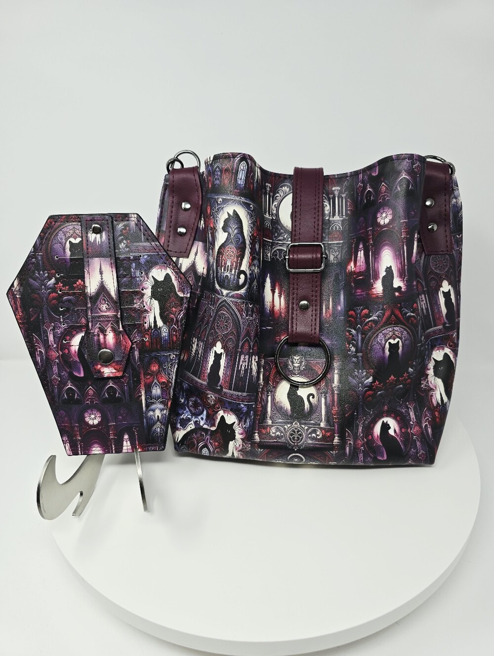 Gothic Black Cat Handbag & Coffin Wallet Set | Witchy Purse | Dark Academia